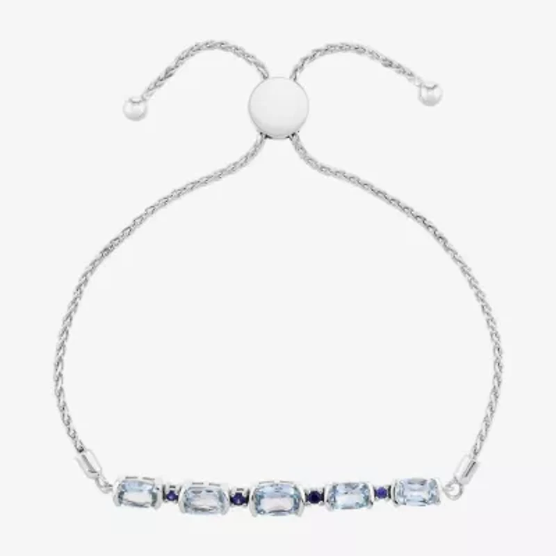 Limited Quantities! Womens Genuine Blue Topaz Sterling Silver Bolo Bracelet