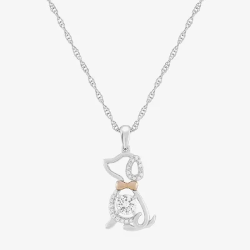 Limited Quantities! Dog Womens Lab Created White Sapphire 10K Rose Gold Sterling Silver 20 Inch Pendant Necklace