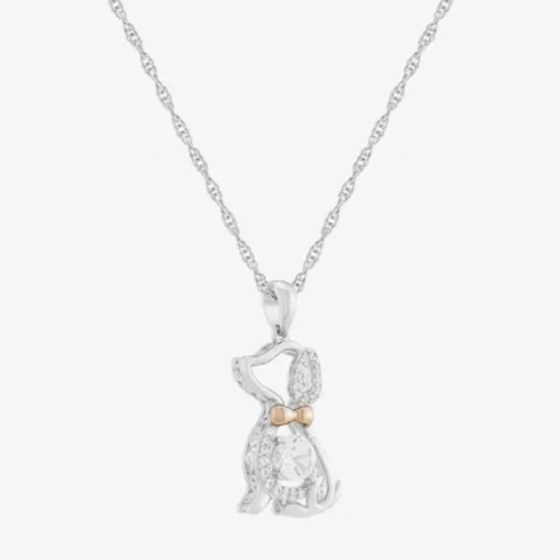 Limited Quantities! Dog Womens Lab Created White Sapphire 10K Rose Gold Sterling Silver 20 Inch Pendant Necklace