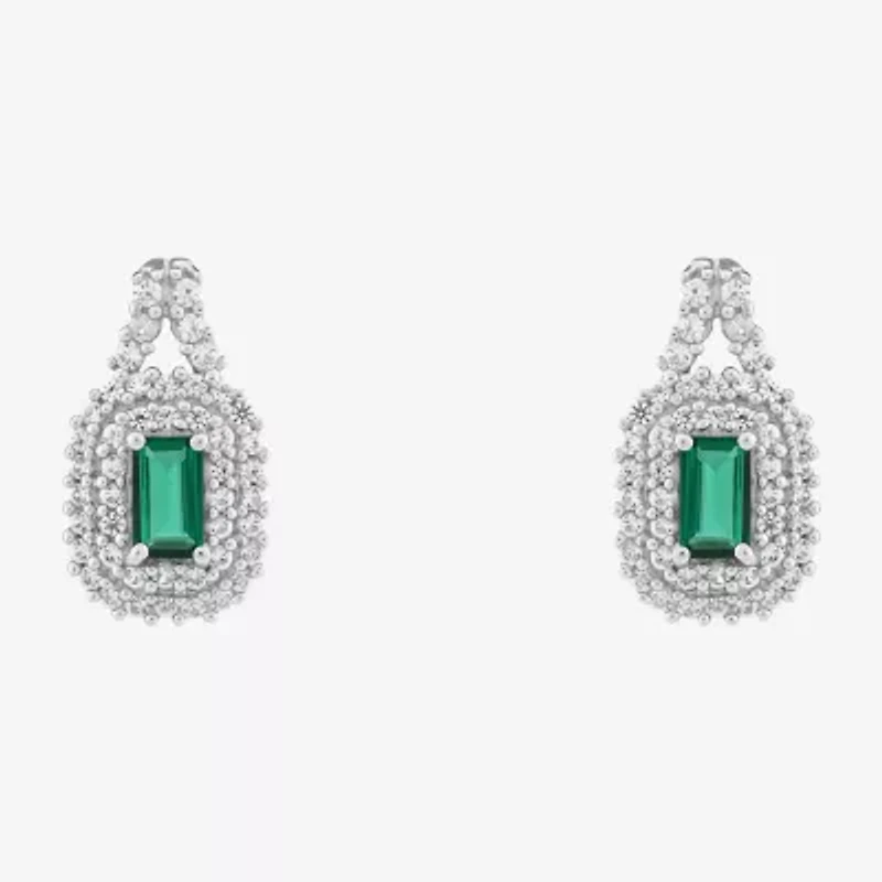 Limited Quantities! Lab Created Green Emerald Sterling Silver 15.5mm Stud Earrings