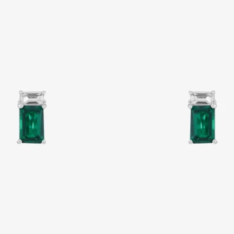 Limited Quantities! Lab Created Green Emerald Sterling Silver 8.6mm Stud Earrings