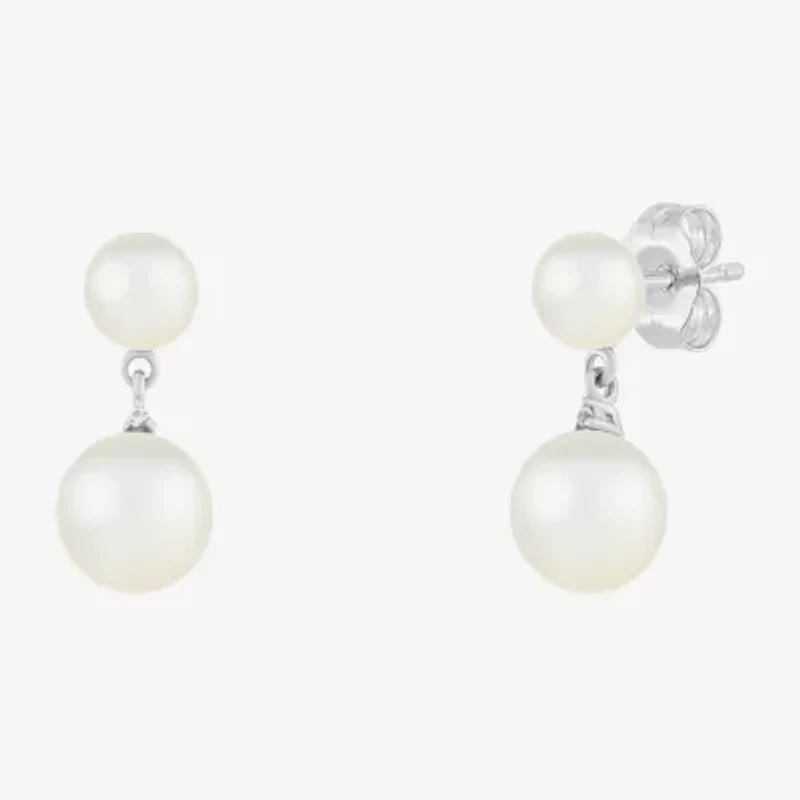 Limited Quantities! Womens White Cultured Freshwater Pearl Sterling Silver Drop Earrings