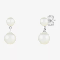 Limited Quantities! Womens White Cultured Freshwater Pearl Sterling Silver Drop Earrings