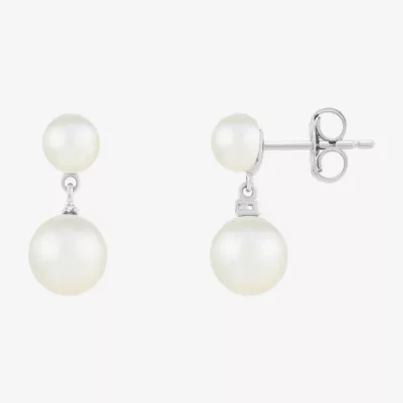 Limited Quantities! Womens White Cultured Freshwater Pearl Sterling Silver Drop Earrings