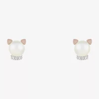 Limited Quantities! Cat White Cultured Freshwater Pearl 10K Rose Gold Sterling Silver Stud Earrings