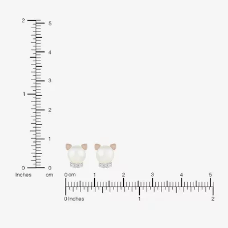 Limited Quantities! Cat White Cultured Freshwater Pearl 10K Rose Gold Sterling Silver Stud Earrings