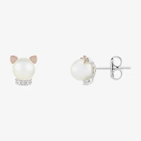 Limited Quantities! Cat White Cultured Freshwater Pearl 10K Rose Gold Sterling Silver Stud Earrings