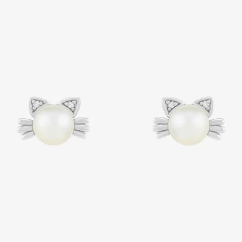 Limited Quantities! Cat White Cultured Freshwater Pearl Sterling Silver 7.2mm Stud Earrings