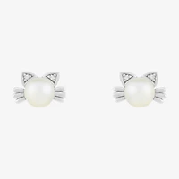 Limited Quantities! Cat White Cultured Freshwater Pearl Sterling Silver 7.2mm Stud Earrings