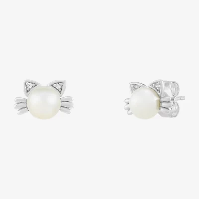 Limited Quantities! Cat White Cultured Freshwater Pearl Sterling Silver 7.2mm Stud Earrings
