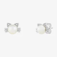 Limited Quantities! Cat White Cultured Freshwater Pearl Sterling Silver 7.2mm Stud Earrings