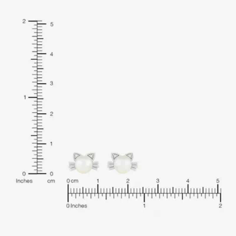 Limited Quantities! Cat White Cultured Freshwater Pearl Sterling Silver 7.2mm Stud Earrings