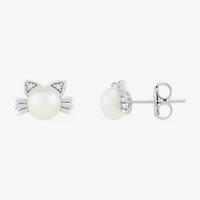 Limited Quantities! Cat White Cultured Freshwater Pearl Sterling Silver 7.2mm Stud Earrings