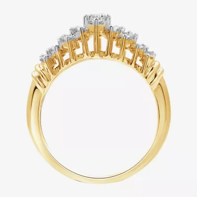 (G, Si1-Si2) Womens 2.5MM 1 CT. T.W. Lab Grown White Diamond 10K Two Tone Gold Cluster Band