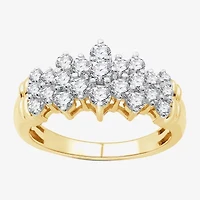 (G, Si1-Si2) Womens 2.5MM 1 CT. T.W. Lab Grown White Diamond 10K Two Tone Gold Cluster Band