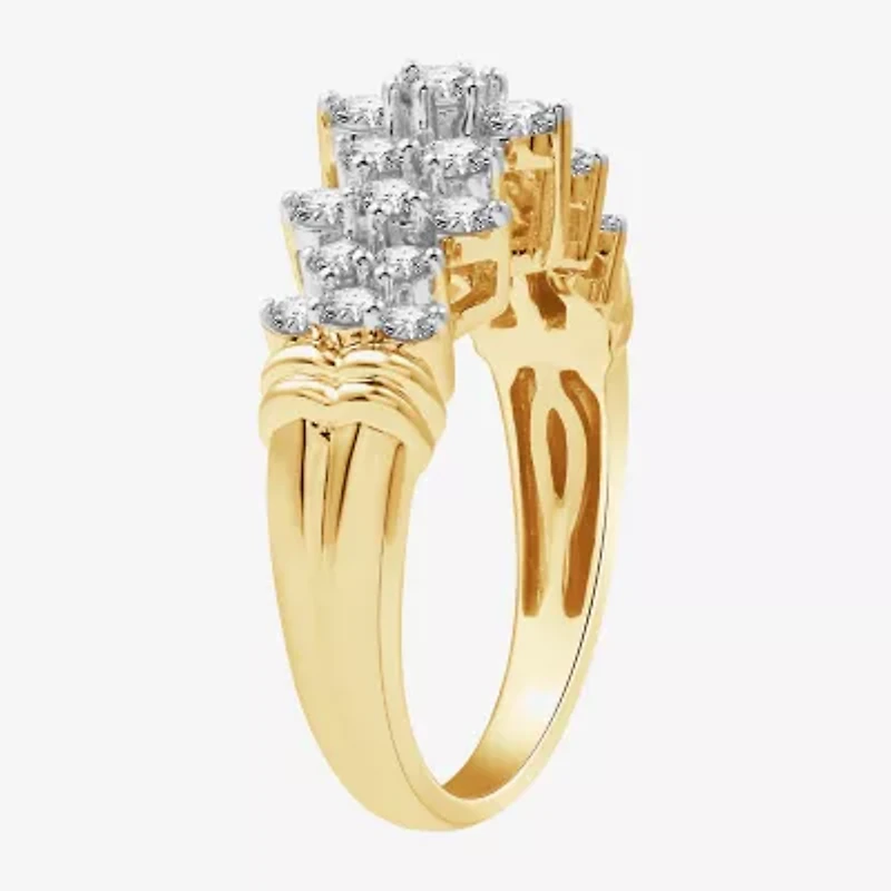 (G, Si1-Si2) Womens 2.5MM 1 CT. T.W. Lab Grown White Diamond 10K Two Tone Gold Cluster Band