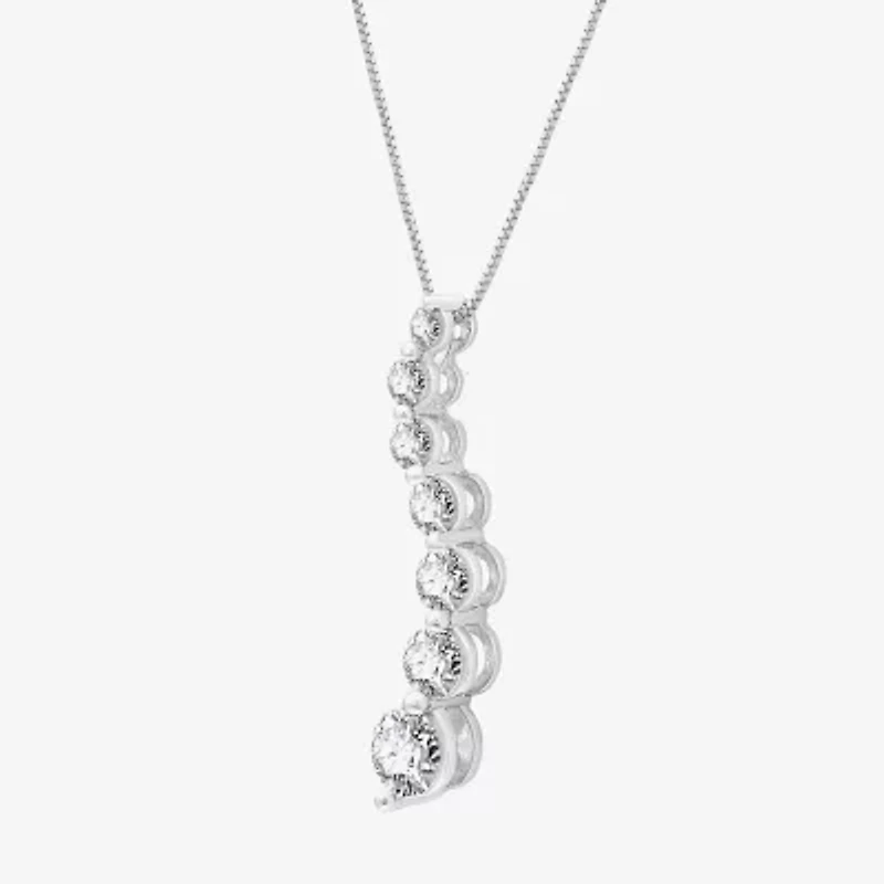 (G/Si1-Si2) Womens 1 CT. T.W. Lab Grown White Diamond 10K White Gold 18 Inch Pendant Necklace