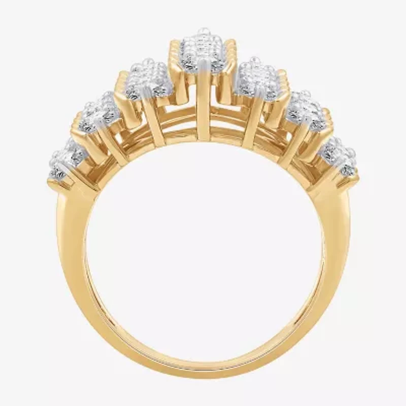 G/Si1-Si2 Womens 3 CT. T.W. Lab Grown White Diamond 14K Gold Over Silver Cluster Cocktail Ring