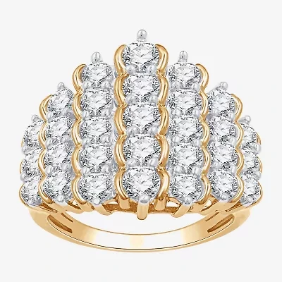 G/Si1-Si2 Womens 3 CT. T.W. Lab Grown White Diamond 14K Gold Over Silver Cluster Cocktail Ring
