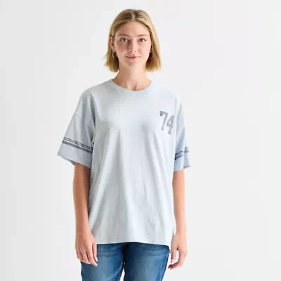 Arizona Womens Juniors Crew Neck Short Sleeve Oversized Graphic T-Shirt