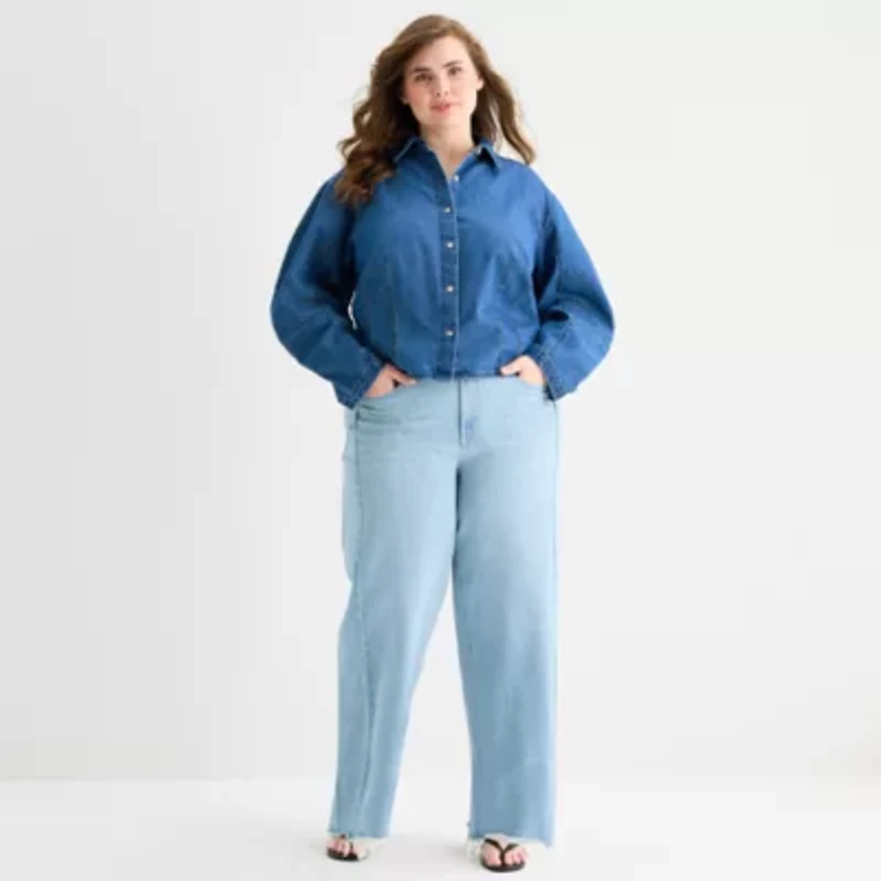 a.n.a Womens Plus Long Sleeve Blouse