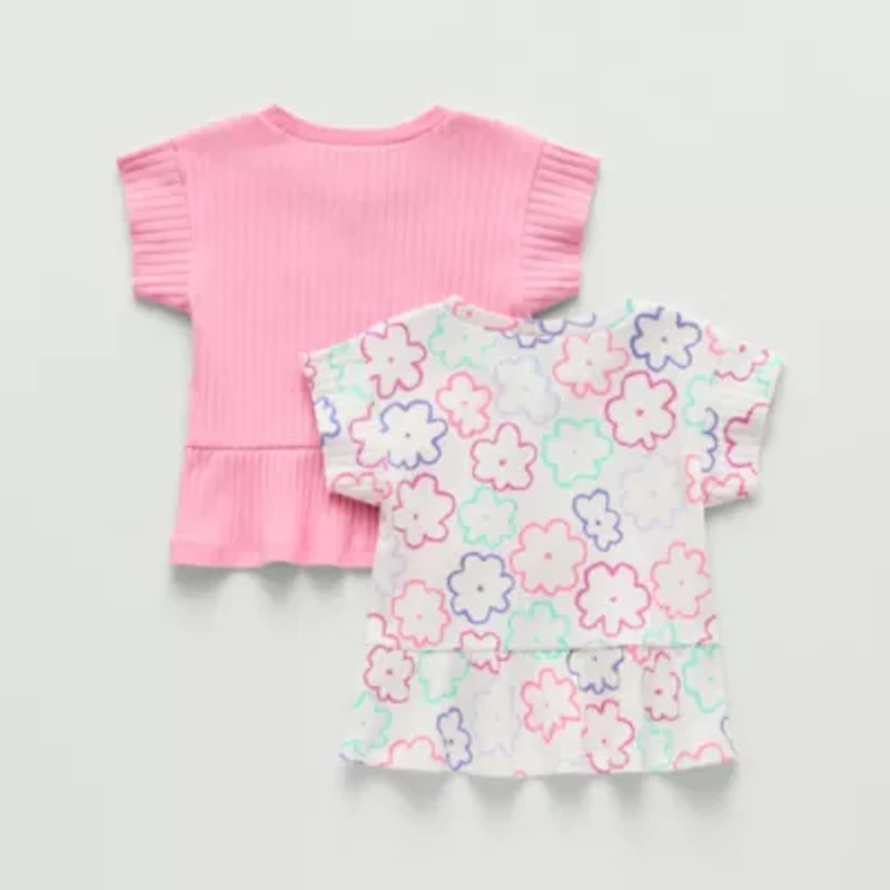 Okie Dokie Toddler Girls Round Neck Short Sleeve Peplum Top