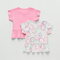 Okie Dokie Toddler Girls Round Neck Short Sleeve Peplum Top