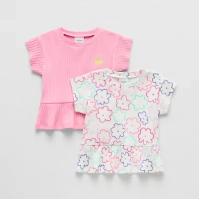 Okie Dokie Toddler Girls Round Neck Short Sleeve Peplum Top
