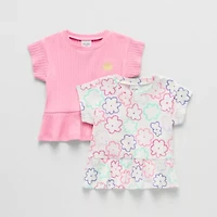 Okie Dokie Toddler Girls Round Neck Short Sleeve Peplum Top