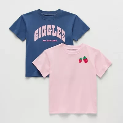 Okie Dokie Toddler & Little Girls Round Neck Short Sleeve Regular Fit Graphic T-Shirt