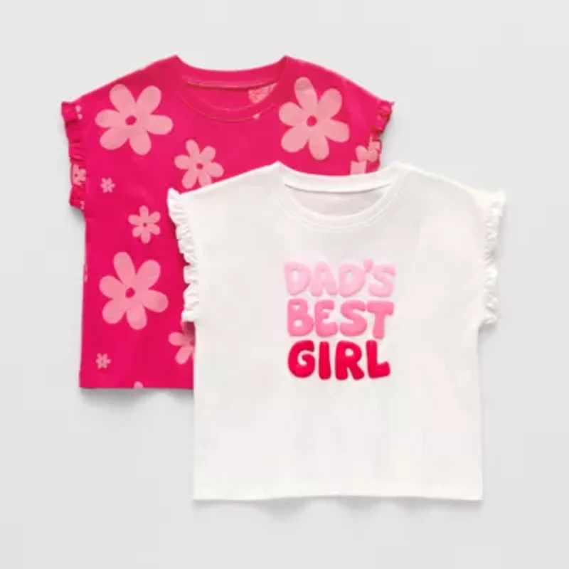 Okie Dokie Toddler & Little Girls Round Neck Short Sleeve Regular Fit Graphic T-Shirt