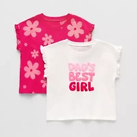 Okie Dokie Toddler & Little Girls Round Neck Short Sleeve Regular Fit Graphic T-Shirt