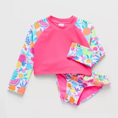 Okie Dokie Toddler & Little Girls Floral 2-pc. Rash Guard Set