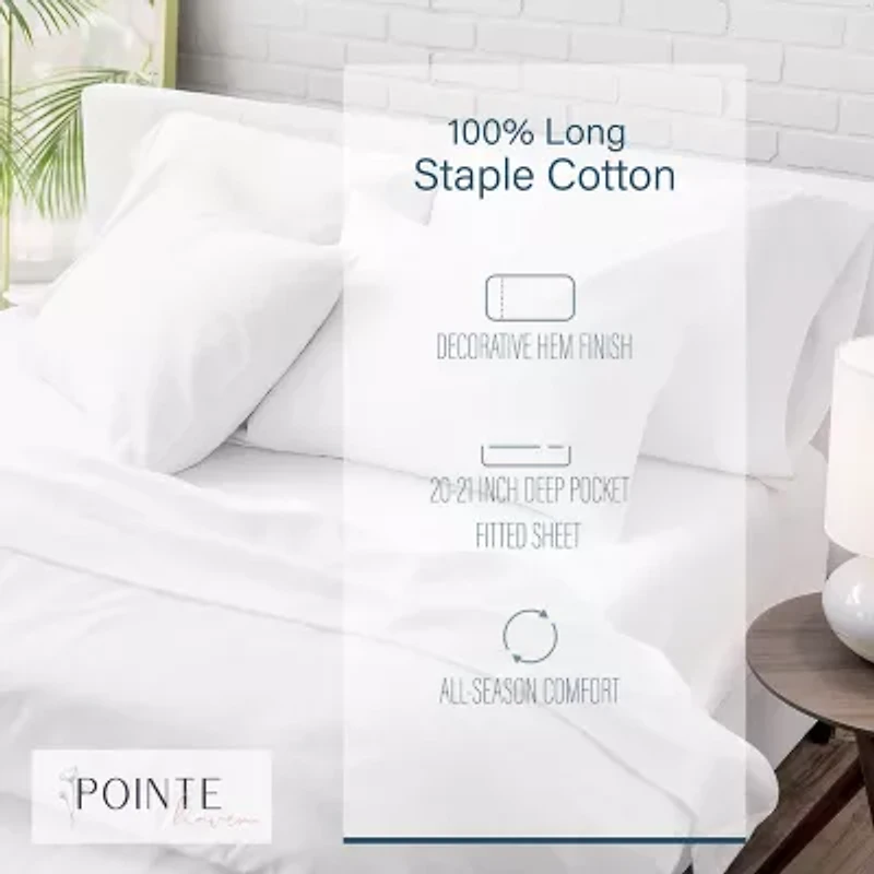 Pointehaven Long Staple Cotton Double Hem Stitch Deep Pocket Oversized 625 Sheet Set