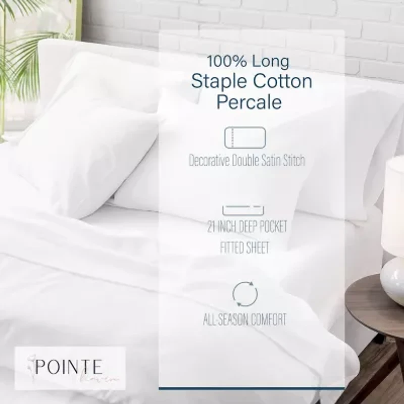 Pointehaven Long Staple Cotton Percale Deep Pocket Oversized Double Stitch 300tc Sheet Set
