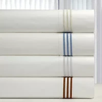 Pointehaven Long Staple Cotton Percale Deep Pocket Oversized 3 Lines Embroidered 300tc Sheet Set
