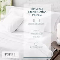 Pointehaven Long Staple Cotton Percale Deep Pocket Oversized 3 Lines Embroidered 300tc Sheet Set