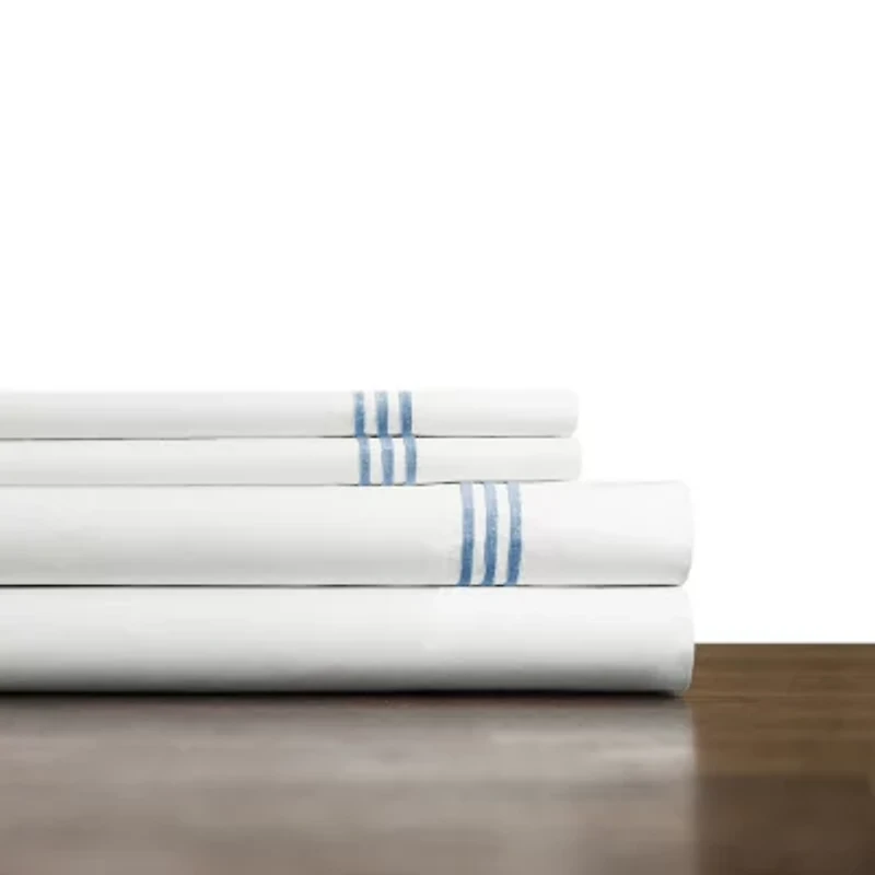 Pointehaven Long Staple Cotton Percale Deep Pocket Oversized 3 Lines Embroidered 300tc Sheet Set