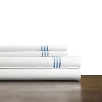 Pointehaven Long Staple Cotton Percale Deep Pocket Oversized 3 Lines Embroidered 300tc Sheet Set