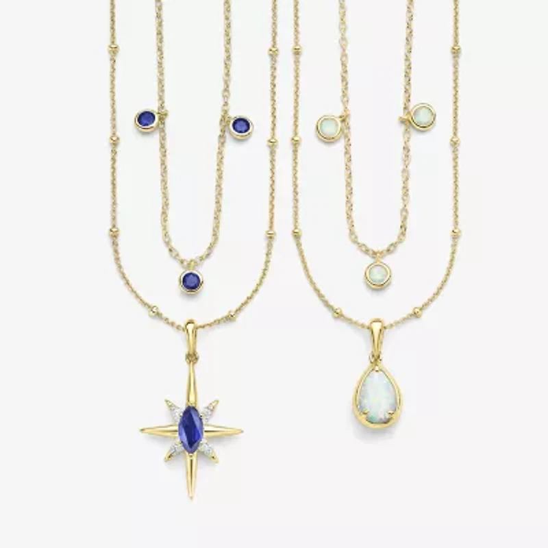 North Star Womens Lab Created Blue Sapphire 14K Gold Over Silver Star 16 Inch Pendant Necklace