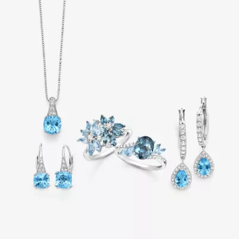 Womens Gemstone Sterling Silver Flower Cluster Cocktail Ring