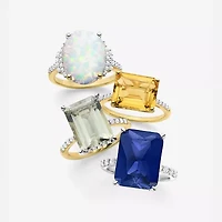 Womens Genuine Yellow Citrine 14K Gold Over Silver Side Stone Cocktail Ring