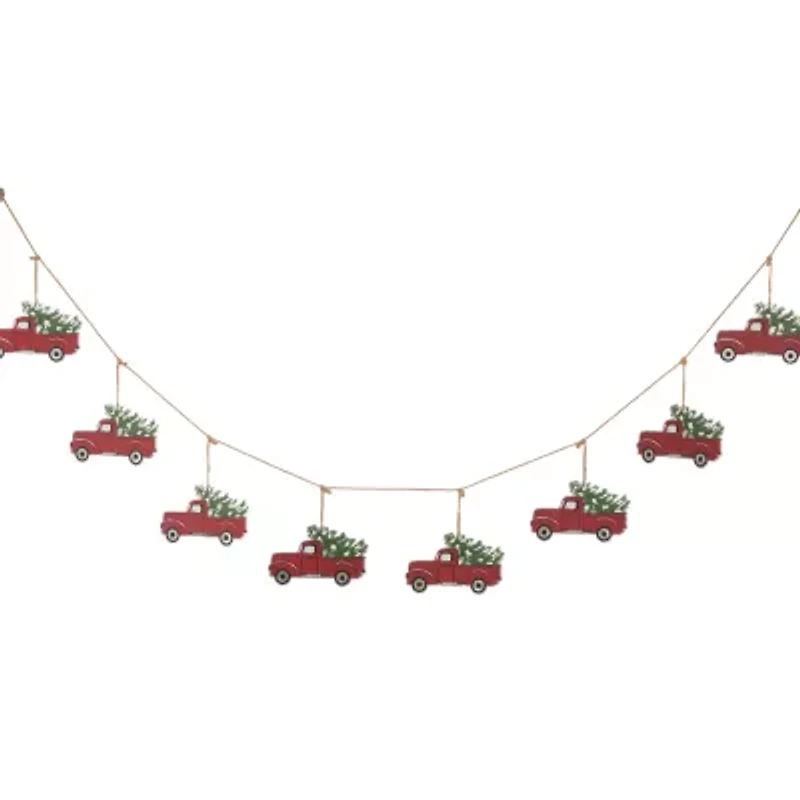 Glitzhome Metal Red Truck Indoor Garland