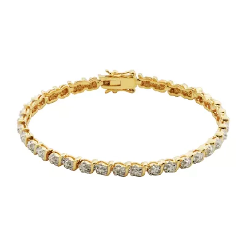 Silver Reflections Womens Natural White Diamond Accent 14K Gold Over Brass Round 7.25 Inch Tennis Bracelet