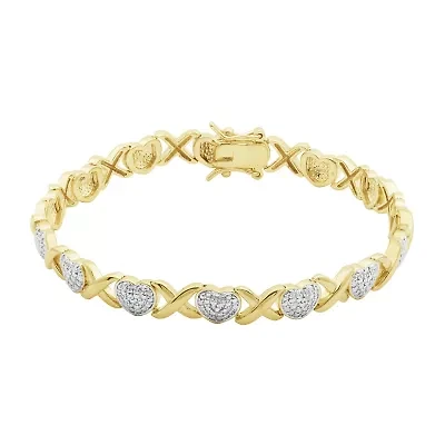Womens Natural White Diamond Accent 14K Gold Over Brass Round 7.25 Inch Tennis Bracelet