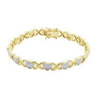 Womens Natural White Diamond Accent 14K Gold Over Brass Round 7.25 Inch Tennis Bracelet