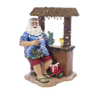 Kurt Adler 11-Inch Fabriché Beach Santa Sitting At Tiki Bar