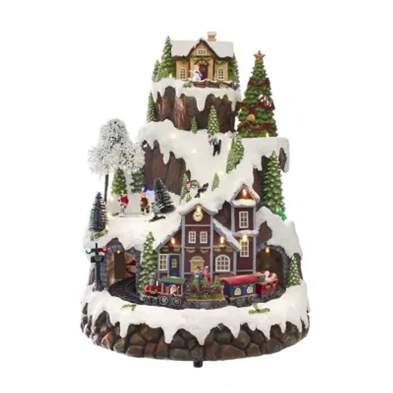 Kurt Adler 17-Inch Musical LED Village on Mountain Table Piece
