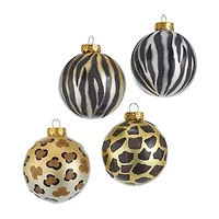 Kurt Adler 80MM Gold Silver and Black Animal Glass Ball Ornaments 6 Piece Box
