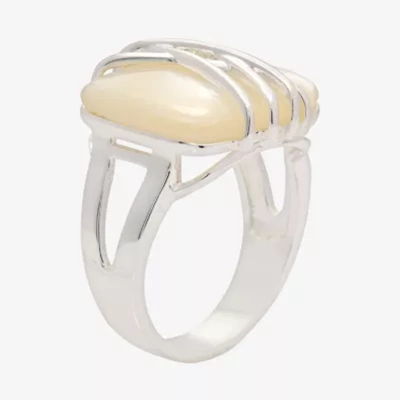 Sparkle Allure Womens White Mother Of Pearl Pure Silver Over Brass Hypoallergenic Cocktail Ring